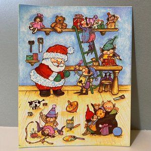 Vintage Gibson Santa’s Workshop Sticker Sheet Christmas Elves Toys